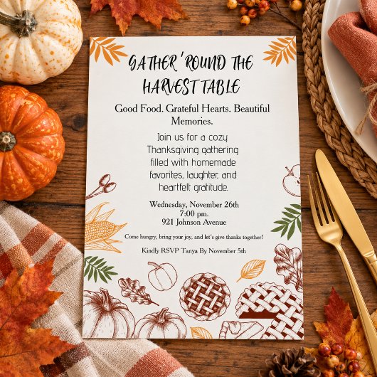 Invitation Dîner de Thanksgiving Rustique