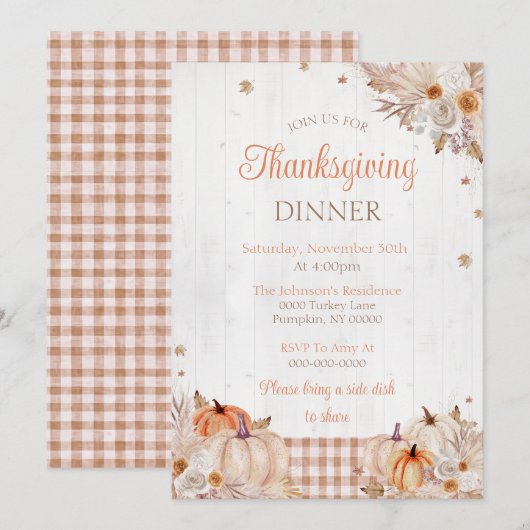 Invitation Dîner de Thanksgiving rustique (Devant / Derrière)