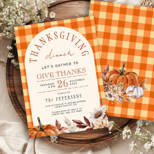 Invitation Dîner de Thanksgiving rustique à carreaux Friendsg
