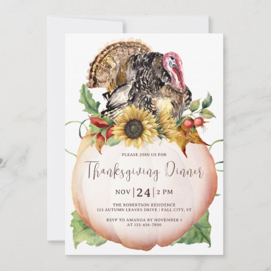 Invitation Dîner de Thanksgiving rustique à la dinde et à la (Devant)