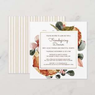 Invitation Dîner de Thanksgiving rustique avec floral aquarel