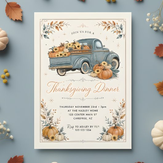 Invitation Dîner de Thanksgiving rustique Citrouille