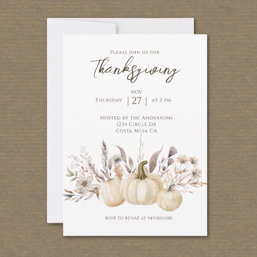 Invitation Dîner de Thanksgiving rustique citrouille