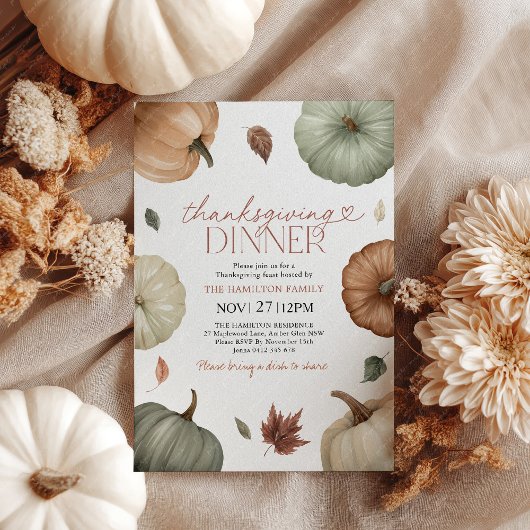 Invitation Dîner de Thanksgiving rustique Citrouille Automne