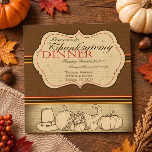 Invitation Dîner de Thanksgiving rustique dessiné à la main V