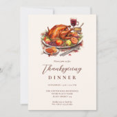 Invitation Dîner de Thanksgiving rustique dinde (Devant)