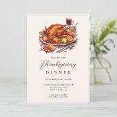 Invitation Dîner de Thanksgiving rustique dinde (Debout devant)