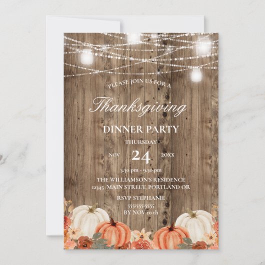 Invitation Dîner de Thanksgiving rustique en bois avec citrou (Devant)