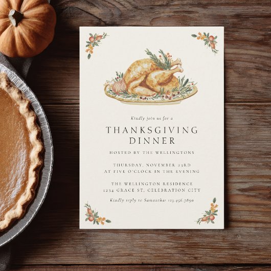 Invitation Dîner de Thanksgiving rustique et convivial avec r