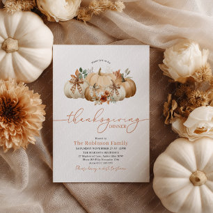 Invitation Dîner de Thanksgiving rustique Nœuds de citrouille