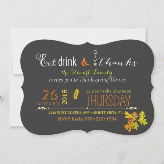 Invitation Dîner de Thanksgiving rustique sur tableau noir d' (Devant)