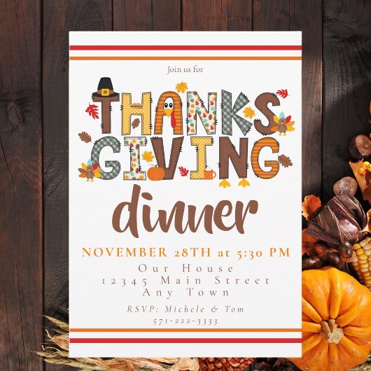 Invitation Dîner de Thanksgiving Script Festif