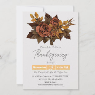 Invitation Dîner de Thanksgiving simple aquarelle fleur autom