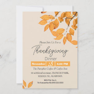 Invitation Dîner de Thanksgiving simple élégant floral automn