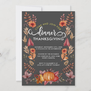 Invitation Dîner de Thanksgiving sur le thème noir aquarelle