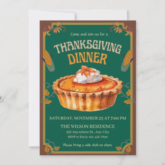 Invitation Dîner de Thanksgiving Tarte au potiron Marron (Devant)