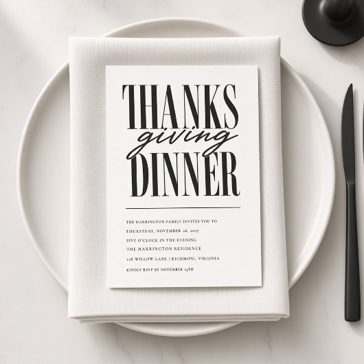 Invitation Dîner de Thanksgiving Typographie Moderne