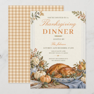 Invitation Dîner de Thanksgiving Vintage Rustique Fleur de di