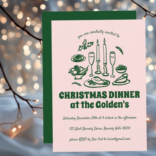 Invitation Dîner de vacances avec main fantaisie