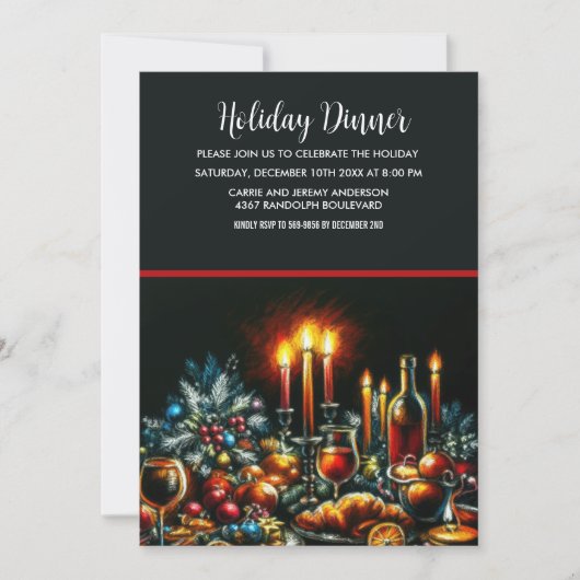 Invitation Dîner de vacances Dessin Pastel (Devant)