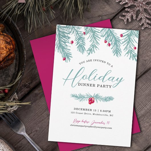 Invitation Diner de vacances Fête bleue Fraise rouge noël