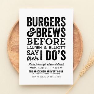 Invitation Dîner décontracté de répétition mariage noir et bl