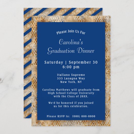 Invitation Dîner d'études Blue Graduation (Devant / Derrière)