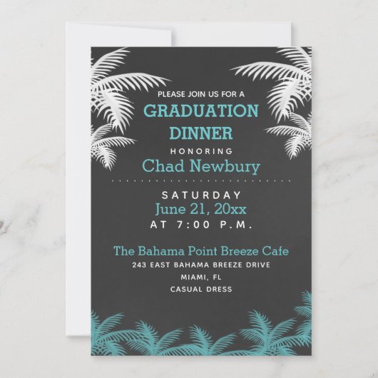 Invitation Dîner d'études Palm Tree Chalkboard Tropical (Devant)
