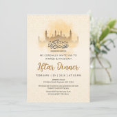 Invitation Dîner d'Iftar à silhouette dorée de mosquée géomét (Debout devant)
