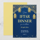Invitation Dîner d'Iftar de Ramadhan en Or Bleu (Devant / Derrière)