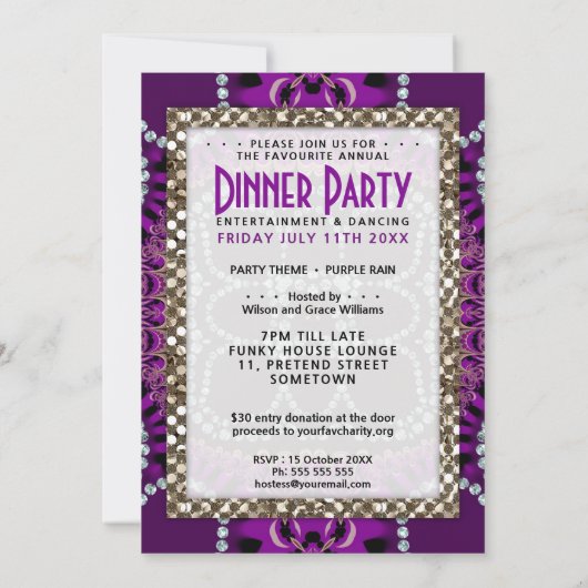 Invitation Dîner Dîner Dîner De Dentelle Violette Soirée (Dos)