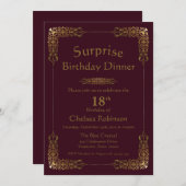 Invitation Dîner d'or de Bourgogne Surprise 18e anniversaire (Devant / Derrière)