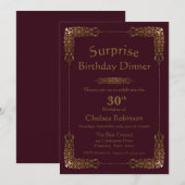 Invitation Dîner d'or de Bourgogne Surprise 30e anniversaire (Devant / Derrière)