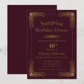 Invitation Dîner d'or de Bourgogne Surprise 40e anniversaire (Devant / Derrière)