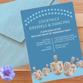 Invitation Dîner Dreidel Rustic Oak Cute Hanoukka