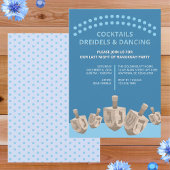 Invitation Dîner Dreidel Rustic Oak Cute Hanoukka