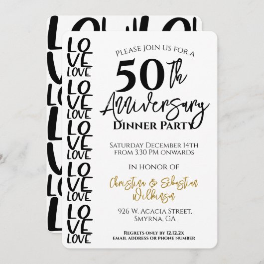 Invitation Dîner du 50e anniversaire de Mariage minimum (Devant / Derrière)