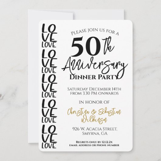 Invitation Dîner du 50e anniversaire de Mariage minimum (Devant)