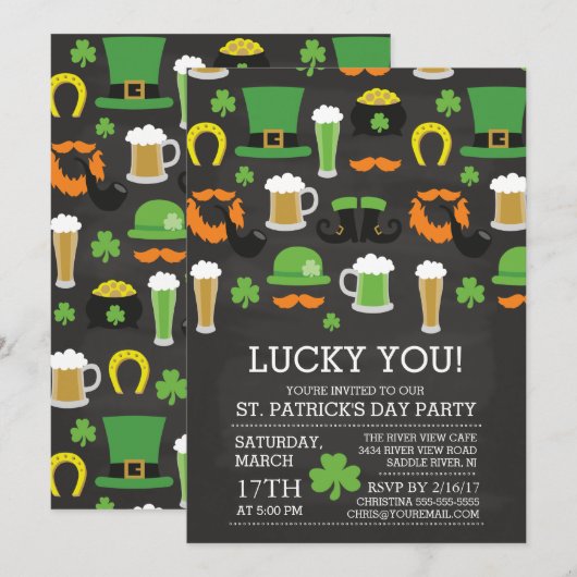 Invitation Dîner du jour de St Patrick de tableau d'amusement (Devant / Derrière)