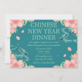 Invitation Dîner du Nouvel An chinois sarcelle floral (Devant)