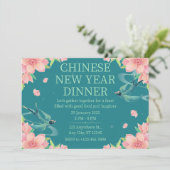 Invitation Dîner du Nouvel An chinois sarcelle floral (Debout devant)