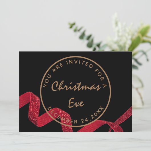 Invitation Dîner du Réveillon de Noël Hiver Rouge Noir (Debout devant)