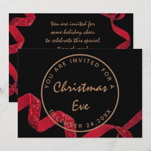 Invitation Dîner du Réveillon de Noël Hiver Rouge Noir