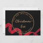 Invitation Dîner du réveillon de Noël noir rouge hiver (Devant)