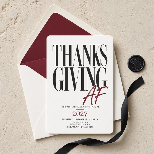 Invitation Dîner éditorial moderne de Thanksgiving AF