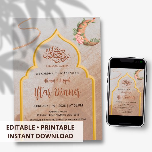 Invitation Dîner élégant Boho floral Iftar Ramadan