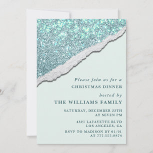 Invitation Dîner élégant de fête de Noël Paillettes
