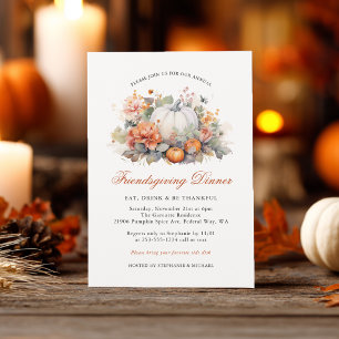 Invitation Dîner Élégant de Friendsgiving avec des Citrouille