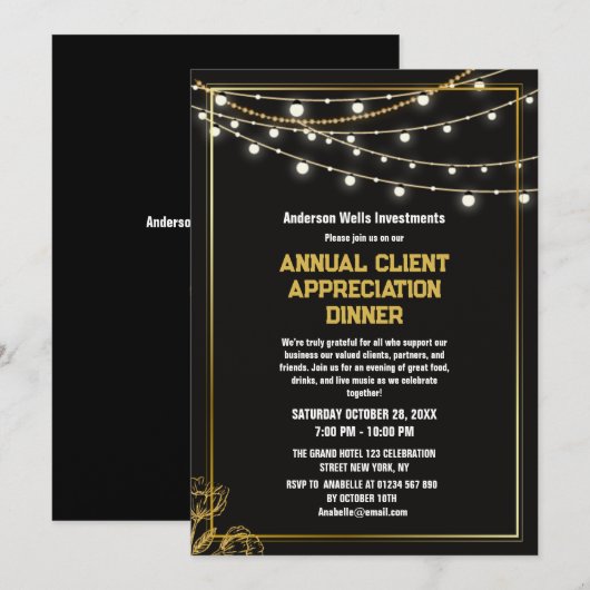 Invitation Dîner Élégant de Remerciement aux Clients Annuels (Devant / Derrière)