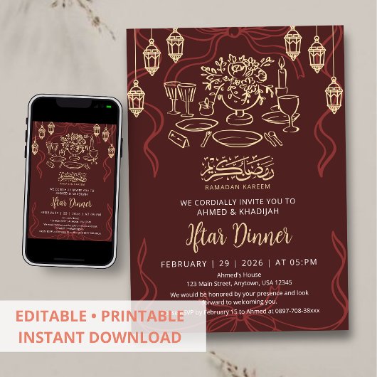 Invitation Dîner élégant de rupture du jeûne de Ramadan marro